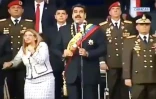Capture d'image d'une vidéo de la télévision vénézuélienne montrant le président Nicolas Maduro et son épouse Cilia Flores (g), lors d'une cérémonie militaire, le 4 août 2018 à Caracas, au cours de laquelle le président est sorti indemne d'un attentat aux drones