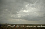 Un camp de tente installé à l'est de Jabalia, près de la frontière entre la bande de Gaza et Israël,  le 30 mars 2018