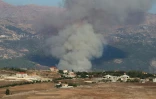 Nuage de fumée provoqué par une frappe au-dessus d'un village dans le sud du Liban, le 9 août 2024