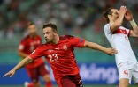 Le milieu de terrain suisse Xherdan Shaqiri marque le 3e but, et son 2e du match contre la Turquie, lors de la 2e journée du groupe A à l'Euro 2020, le 20 juin 2021 à Bakou  