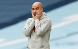 Le manager de Manchester City Pep Guardiola soucieux lors du choc de Premier League contre Chelsea Ă l'Etihad Stadium, le 8 mai 2021