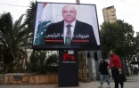 Un panneau d'affichage célébrant l'élection du chef de l'armée Joseph Aoun, à la présidence du Liban, à Beyrouth le 9 janvier 2025