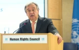 Le secrétaire général de l'ONU Antonio Guterres devant le Conseil des droits de l'homme, le 26 février 2018 à Genève