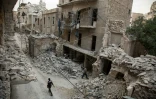 Un quartier d'Alep, Bab al-Hadid, le 2 mai 2016 après des bombardements récents du régime syrien