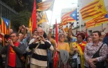 Manifestation à Perpignan, en France, devant le consulat d'Espagne contre les violences policières en Catalogne, le 2 octobre 2017