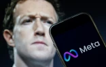 Une photo de Mark Zuckerberg, PDG de Meta, et le logo de Meta, le 7 janvier 2025 à Washington