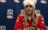 La championne de ski américaine Lindsey Vonn, qui fait son retour à la compétition ce week-end à Saint-Moritz (Suisse), lors d'une conférence de presse à Beaver Creek (Etats-Unis), le 13 décembre 2024