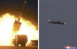 Photomontage non daté diffusé par l'agence de presse officielle nord-coréenne KCNA le 13 septembre 2021 montrant un essai de missile de croisière longue portée