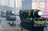 Des missiles balistiques Hwasong-15 pendant un défilé militaire à Pyongyang, le 8 février 2018