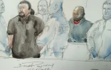 Croquis d'audience montrant Jawad Bendaoud (g) et Mohamed Soumah (d), jugés en janvier 2017 à Bobigny pour trafic de stupéfiants