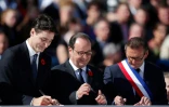 Le Premier ministre canadien Justin Trudeau et le président français François Hollande et le maire d'Arras Frédéric Leturque à Arras le 9 avril 2017