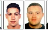 Un photomontage de portraits de membres de la cellule jihadisye responsable des attentats en Catalogne: Moussa Oukabir, Said Aallaa, Mohamed Hychami and Younes Abouyaaqoub