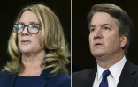 Montage photo du juge Brett Kavanaugh et de Chrisine Blasey Ford, lors de leurs auditions publiques au Sénat, le 27 septembre 2018 à Washington