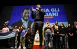Le leader de la Ligue Matteo Salvini, lors d'une réunion électorale le 28 février 2018 à Turin