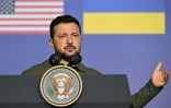 Volodymyr Zelensky lors d'une conférence de presse à la Masseria San Domenico en marge du G7 à Savelletri dans les Pouilles, le 13 juin 2024