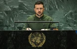 Le président ukrainien Volodymyr Zelensky parle lors du "Sommet de l'avenir" au siège des Nations unies, à New York, le 23 septembre 2024