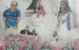 Croquis d'audience du principal accusé Hubert Caouissin (g) et la co-accusée Lydie Traodec (d) au Palais de justice de Nantes, le 22 juin 2021