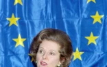 Margaret Thatcher, alors Premier ministre du Royaume-Uni, le 9 décembre 1989 lors d'un sommet de la CEE à Strasbourg