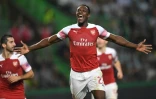 L'attaquant d'Arsenal Danny Welbeck vient de marquer contre le Sporting Portugal en Ligue Europa, le 25 octobre 2018 à Lisbonne   