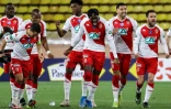 La joie des Monégasques après leur victoire à domicile face à Metz en 8e de finale de la Coupe de France (0-0, 5-4 t.a.b), le 6 avril 2021 au stade Louis II