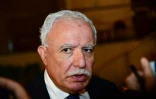 Le ministre palestinien des Affaires étrangères Riyad al-Maliki parlant à la presse le 12 avril 2018 à Ryad en marge dune réunion préparatoire du sommet annuel arabe
