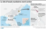 Carte de la Corée du Nord, localisant les principaux sites nucléaires nord-coréens