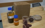 Des échantillons de produits à base d'algues au siège de Sea Forest à Triabunna, le 26 mars 2025 en Tasmanie
