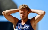 Le Français Kevin Mayer après son 0 à la longueur du décathlon, aux  Championnats d'Europe le 7 août 2018 à Berlin
