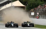 Les deux Mercedes de George Russell et Lewis Hamilton en qualification pour le GP de Catalogne, le 3 juin 2023 à Montmelo