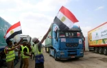 Convoi de camions d'aide humanitaire traversant depuis l'Egypte vers la bande de Gaza, le 22 octobre 2023