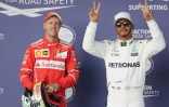 Le Britannique Lewis Hamilton (d) et l'Allemand Sebastian Vettel, le 21 octobre 2017 à Austin
