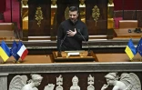 Le président ukrainien Volodymyr Zelensky devant les députés à l'Assemblée nationale à Paris, le 7 juin 2024