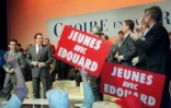 Nicolas Sarkozy et François Bayrou le 15 mars 1995 à Périgueux, lors d'un meeting de soutien à Edouard Balladur dans le cadre de la campagne pour l'élection présidentielle
