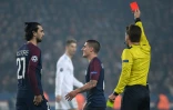 Le milieu de terrain italien du PSG Marco Verratti (c) exclu lors du match contre le Real Madrid, le 6 mars 2018 au Parc des Princes