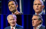 (g-d) Montage photos du 22 août 2023 des candidats républicains: Chris Christie, Vivek Ramaswamy, Mike Pence, Ron DeSantis, Nikki Haley, Asa Hutchinson, Doug Burgum et Tim Scott