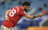 Le milieu portugais de Manchester United Bruno Fernandes vient de marquer sur le terrain de Leicester, le 26 décembre 2020