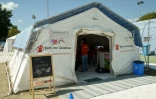 Un campement de save the Children à Amatrice le 27 août 2016
