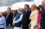 De g à d: Elisabeth Borne, alors Première ministre, la présidente de l'Assemblée Yaël Braun-Pivet, le Premier ministre indien Narendra Modi, le président français Emmanuel Macron et son épouse Brigitte Macron le 14 juillet 2023 à Paris