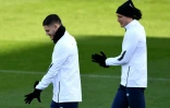 Mauro Icardi et Edinson Cavani lors d'une séance d'entraînement du PSG au Camp des Loges, le 10 décembre 2019 