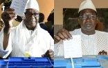 Montage photos réalisé le 2 août 2018 du président malien Ibrahim Boubacar Keïta (g) et de son principal opposant, Soumaïla Cissé (d)