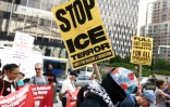 Manifestation contre la politique migratoire des Etats-Unis, à New York, le 28 août 2026