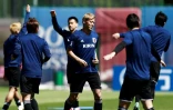 Le milieu japonais Keisuke Honda lors d'une séance d'entraînement, le 21 juin 2018 à Kazan