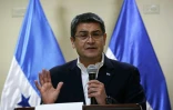 Le président réélu Juan Orlando Hernandez lors d'une conférence de presse, le 20 décembre 2017 à Tegucigalpa, au Honduras