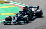 Le septuple champion du monde de Formule 1, le Britannique Lewis Hamilton, lors des qualifications pour le Grand Prix d'Emilie-Romagne, le 17 avril 2021 sur le circuit international Enzo e Dino Ferrari à Imola