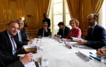Le président du Medef, Pierre Gattaz (G), reçu à Matignon par le Premier ministre Edouard Philippe et la ministre du Travail Muriel Pénicaud sur la réforme du Code du travail, le 25 juillet 2017 à Paris