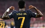L'attaquant du Real Madrid Vinicius Jr célèbre son deuxième but mardi soir à Munich en demi-finale aller de Ligue des champions contre le Bayern.