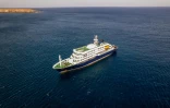 Le navire de croisière MV Hondius, près du port de Praia (Cap-Vert), le 3 mai 2026