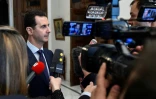 Le président syrien Bachar al-Assad face aux médias le 8 janvier 2017 à Damas 