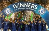 Les joueurs de Chelsea célèbrent leur victoire en finale de la Ligue des Champions contre Manchester City, le 29 mai 2021 à Porto