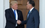 Le président américain élu Donald Trump (g) et Mitt Romney après une réunion, le 19 novembre 2016 à Bedminster, dans le New Jersey